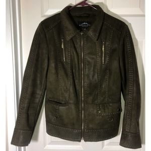 MontanaCo Full Zip Dark Olive Green Faux Suede Leather Soft Lined Jacket Size S